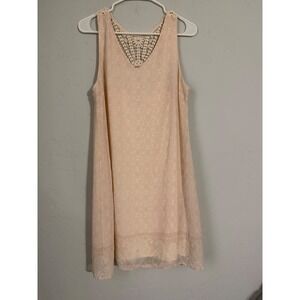 Cato Womens Peach Medallion Print Crochet Lace Back Shift Dress Size Medium